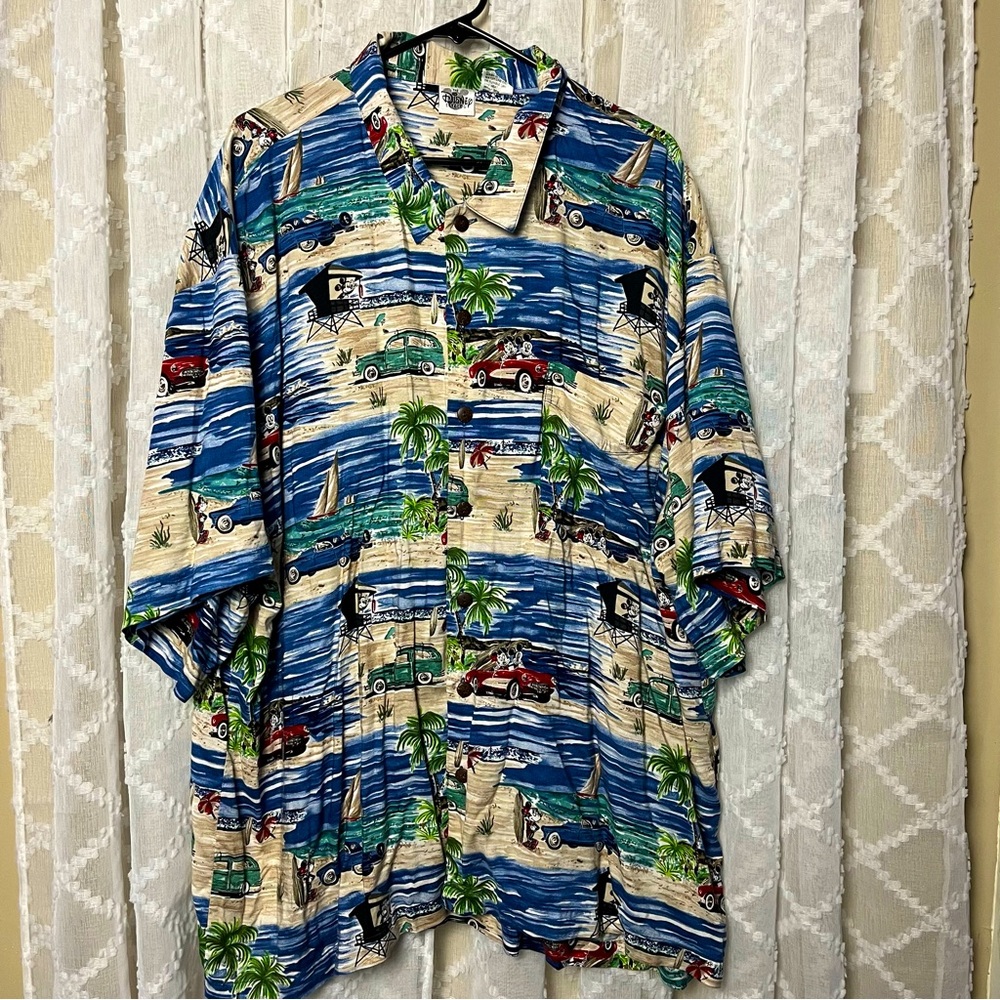 Disney Catalog 4XL 4X Hawaiian Shirt Mickey And Minnie Floral Pattern Beach Surf
